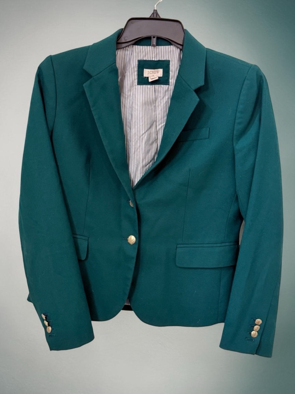J. Crew Teal Green Double-Button Blazer with Gold Buttons